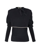 Sonia Rykiel Black Wool Knit Pullover with Neck Bow, S