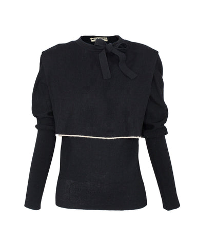 Sonia Rykiel Black Wool Knit Pullover with Neck Bow, S