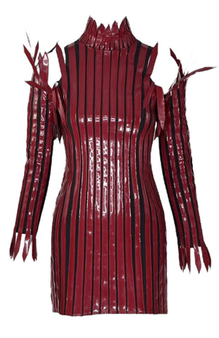 Thierry Mugler, Maroon Vinyl Spiked Dress with Sleeves, 'Music Hall', FW 1990-91, Size 2 US