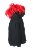 Yves Saint Laurent Black Silk Mousseline Mini-dress with Red Marabou Bust, AW91, 36 FR /  US 4 
