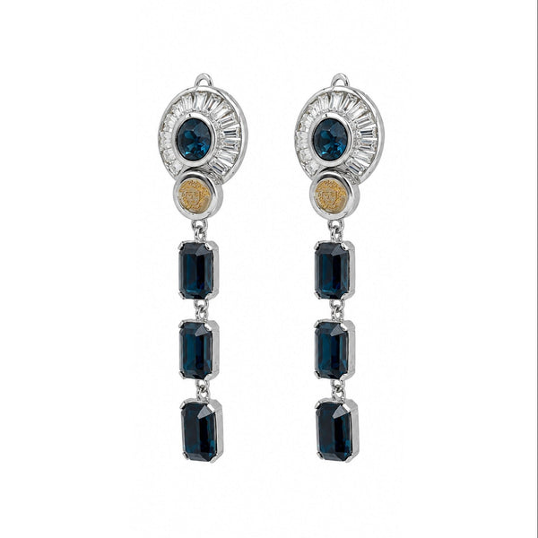 Gianni Versace Blue Art Deco Gem Earrings, c. 90's, OS