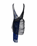 Roberto Cavalli Cobalt Blue Lace and Black Sheer Mesh Fringe Dress, SS12?,