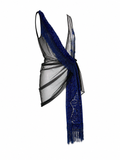 Roberto Cavalli Cobalt Blue Lace and Black Sheer Mesh Fringe Dress, SS12?,