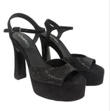Chanel Black Suede Crystal-Embellished Platform Sandals, 39.5 EU