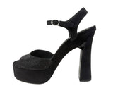 Chanel Black Suede Crystal-Embellished Platform Sandals, 39.5 EU