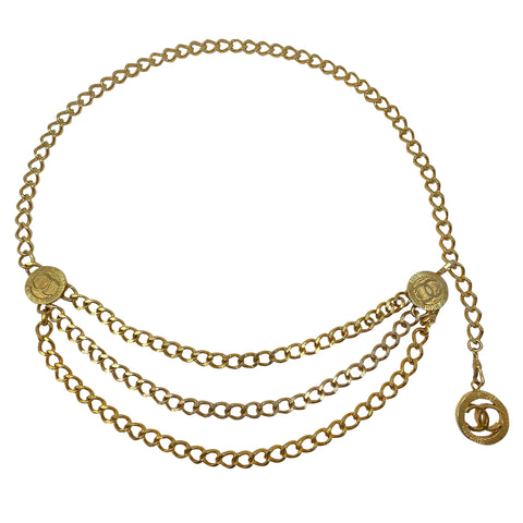 Chanel Medallion Belt with Triple Draped Chains, 1984, 24-28"
