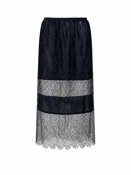 Chanel Black Floral Lace Sheer Panel Skirt, SS17, 38 FR