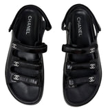 Chanel Black Lambskin Triple-Strap CC Sandals, 2024, 39.5 EU