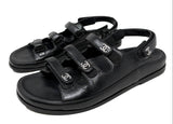Chanel Black Lambskin Triple-Strap CC Sandals, 2024, 39.5 EU