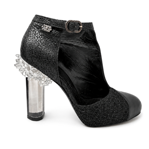 Chanel Black Leather Tweed Crystal Heels, AW12, 36.5 EU
