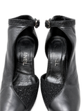 Chanel Black Leather Tweed Crystal Heels, AW12, 36.5 EU