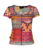 Desigual Multicolor Patchwork Print Mesh Top, c.2000's, XS
