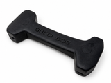 A black rubber dog toy shaped like a dumbbell, embossed with the text 'GUCCI DOG', shown on a plain white background.