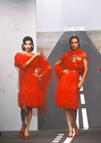 Chloé by Karl Lagerfeld Red Lace Shift Dress with Shawl, SS85, FR 40 / US 6 A Line of Beauty