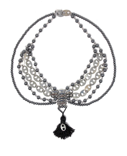Paco Rabanne Silver Chain Link Necklace with Tassel, OS