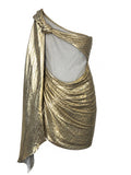 Marc Jacobs Metallic Gold One Shoulder Drapes Dress, 2009, 4/6 US