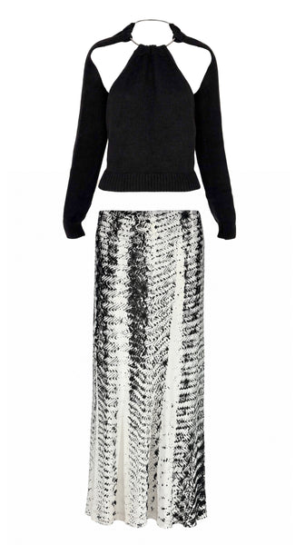 Maison Margiela Knit Ring Halter & Printed Bias Skirt Set, 1996, 2/4 US