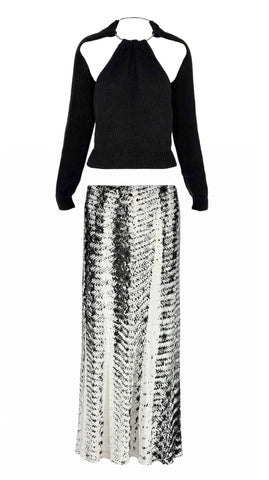 Maison Margiela Knit Ring Halter & Printed Bias Skirt Set, 1996, 2/4 US