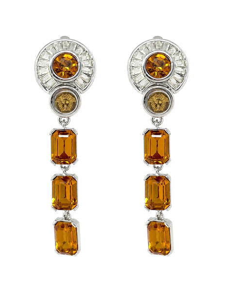 Gianni Versace Orange Art Deco Gem Earrings, c. 90's, OS
