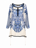 Roberto Cavalli Porcelain Print Silk Tunic, c.2000's, 4 US