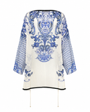  Roberto Cavalli Porcelain Print Silk Tunic, c.2000's, 4 US