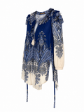 Roberto Cavalli Blue Paisley Ruffle Tunic, c.2000's, 4 US
