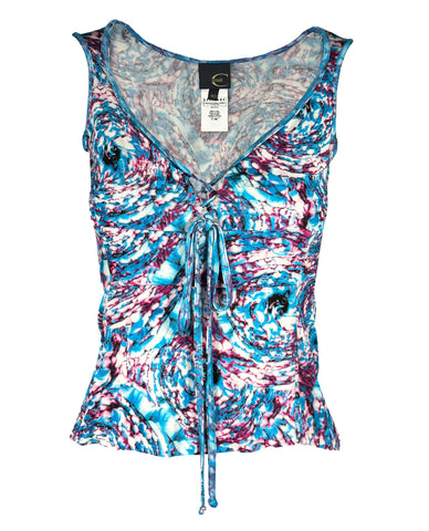 Roberto Cavalli Psychedlic Sleeveless Lace-Up Top, c.2000's, L