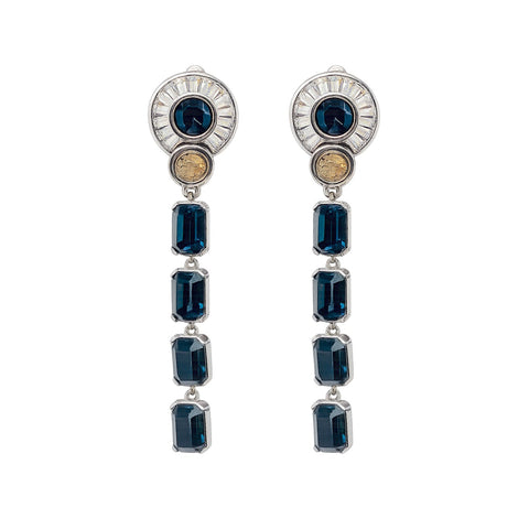 Gianni Versace Blue Art Deco Gem Earrings, c. 90's, OS