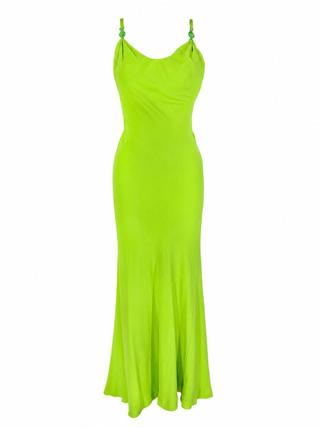 Gianni Versace Lime Green Bias Cut Evening Gown, SS96, 2/4 US
