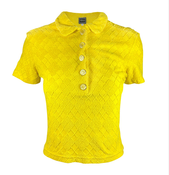 Versace Yellow Terrycloth Button Up Shirt, c.90's, M