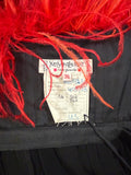 Yves Saint Laurent Black Silk Mousseline Mini-dress with Red Marabou Bust, AW91, 36 FR /  US 4  tag Made in France