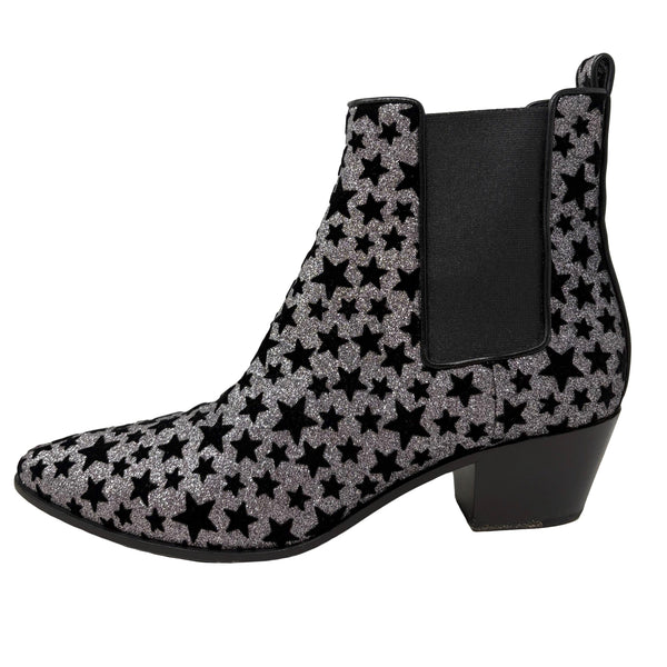 Saint Laurent Silver Glitter Star Chelsea Ankle Boots, 2014, 39.5 EU