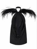 Saint Laurent Black Feather-Trim Draped Halter Mini Dress, SS18, FR 36
