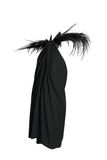 Saint Laurent Black Feather-Trim Draped Halter Mini Dress, SS18, FR 36