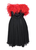 Yves Saint Laurent Black Silk Mousseline Mini-dress with Red Marabou Bust, AW91, 36 FR /  US 4 