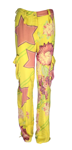 Christian Dior Yellow Star, Silk Cargo Printed Pants, AW03, 32 W