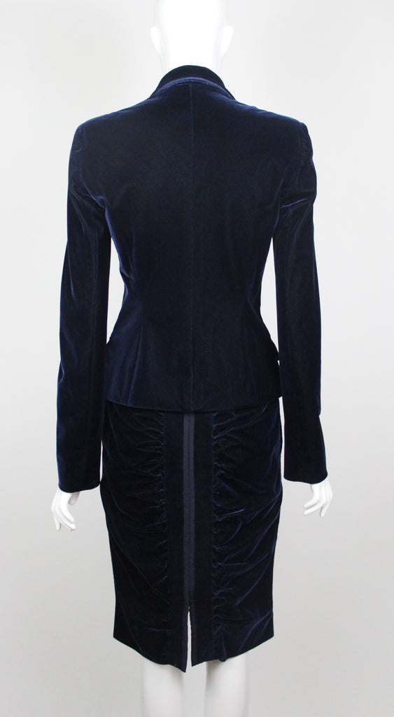 Yves Saint Laurent by Tom Ford Blue Velvet Skirt Suit, AW02, Size FR 3 ...