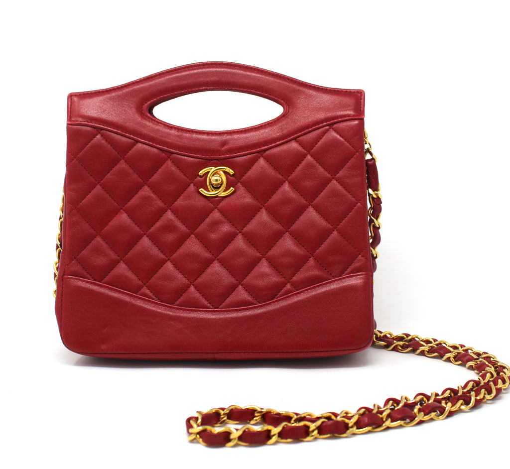 Chanel Cherry Red Mini Bag with Interlocking Logo Clasp & Chain, c