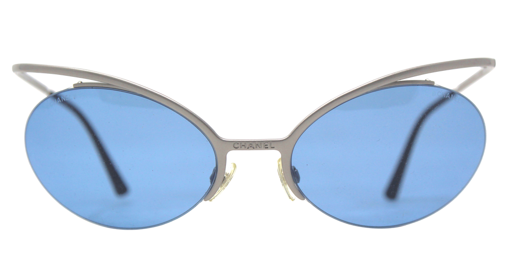 Chanel Blue Tinted Sunglasses with Silver Futuristic Frame, SS00