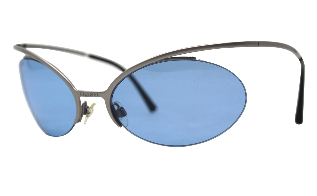 Chanel White Rectangular Silver Sunglasses · INTO