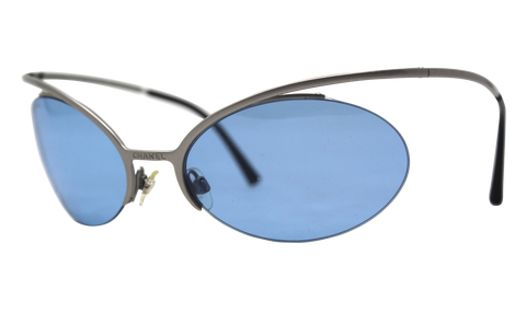 Chanel Blue Tinted Sunglasses with Silver Futuristic Frame, SS00, OS