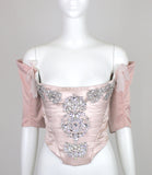 Pechuga Bejeweled Corset in Blush Silk Satin and Chiffon, Size US 16 / IT 52