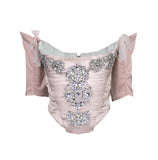 Pechuga Bejeweled Corset in Blush Silk Satin and Chiffon, Size US 16 / IT 52