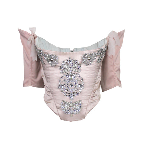 Pechuga Bejeweled Corset in Blush Silk Satin and Chiffon, Size US 16 / IT 52