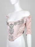 Pechuga Bejeweled Corset in Blush Silk Satin and Chiffon, Size US 16 / IT 52