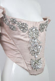 Pechuga Bejeweled Corset in Blush Silk Satin and Chiffon, Size US 16 / IT 52