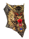 Just Cavalli Leopard Print Silk, Dragon Appliqué Bustier, c. 2000's, Size US 4