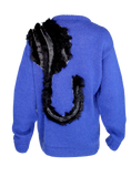 Kansai Yamamoto Cobalt Blue Knit Sweater with Black Panther Appliqué, c. 80's, Size M