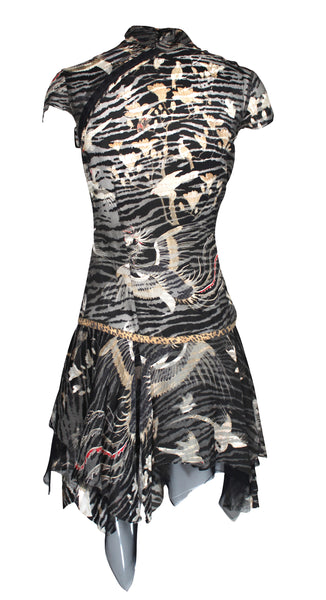 Roberto Cavalli Mini Dress Tiger Print Mandarin Collar, SS03, Size 40 IT / 4 US