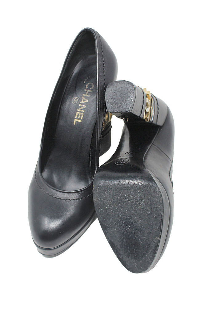 Chanel Black Leather Split CC Logo Heel, SS08, IT 40 / US 10